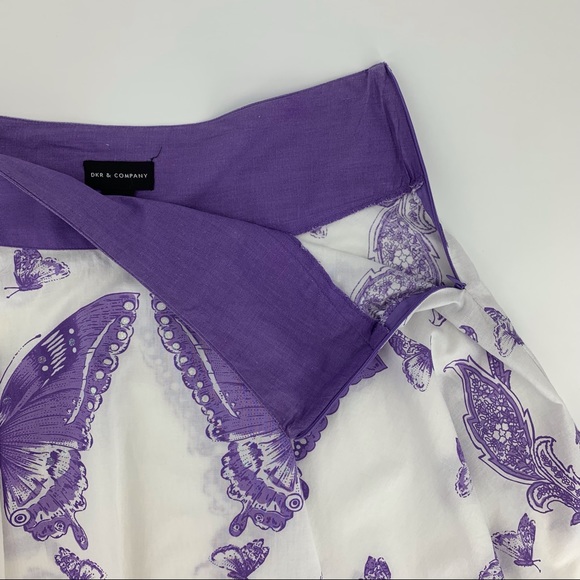 DKR & Co Purple and White Cotton Paisley Butterfly Patterned Circle Skirt, Large - Picture 11 of 14